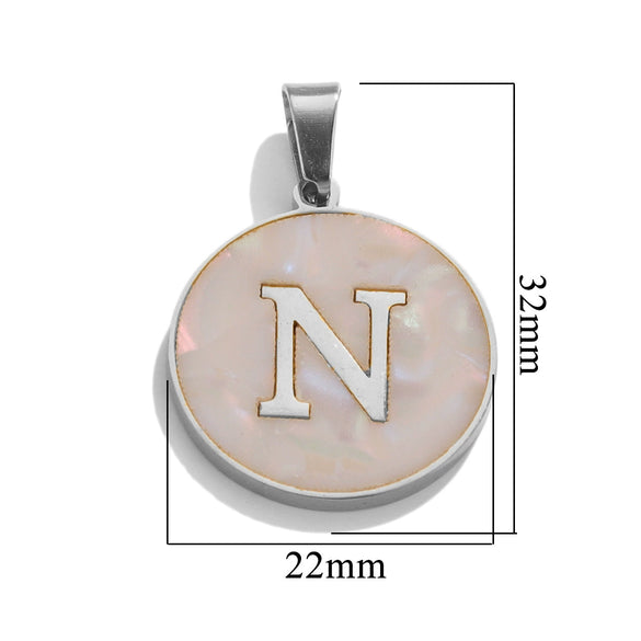 Wholesale Stainless Steel Round Shell Letter Pendant Jewelry Accessories Necklace Electroplated 18K Diy Handmade Fashion Style