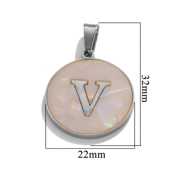 Wholesale Stainless Steel Round Shell Letter Pendant Jewelry Accessories Necklace Electroplated 18K Diy Handmade Fashion Style