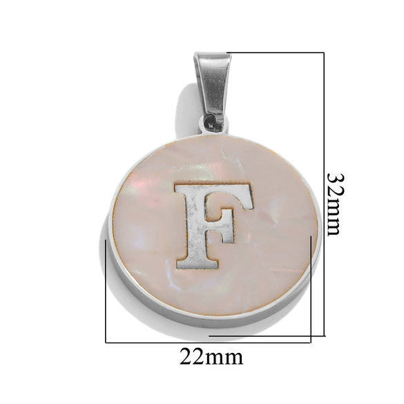Wholesale Stainless Steel Round Shell Letter Pendant Jewelry Accessories Necklace Electroplated 18K Diy Handmade Fashion Style