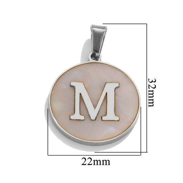 Wholesale Stainless Steel Round Shell Letter Pendant Jewelry Accessories Necklace Electroplated 18K Diy Handmade Fashion Style