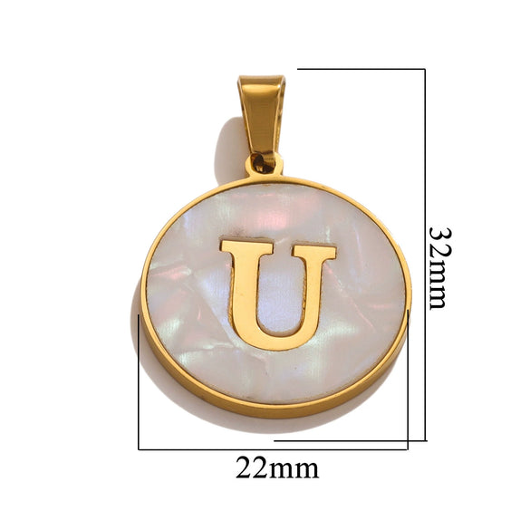 Wholesale Stainless Steel Round Shell Letter Pendant Jewelry Accessories Necklace Electroplated 18K Diy Handmade Fashion Style