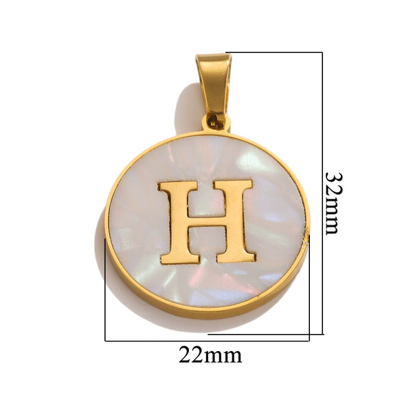 Wholesale Stainless Steel Round Shell Letter Pendant Jewelry Accessories Necklace Electroplated 18K Diy Handmade Fashion Style