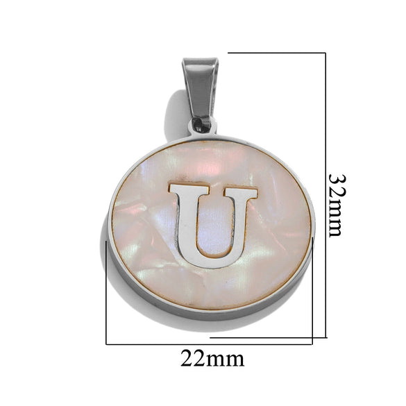 Wholesale Stainless Steel Round Shell Letter Pendant Jewelry Accessories Necklace Electroplated 18K Diy Handmade Fashion Style