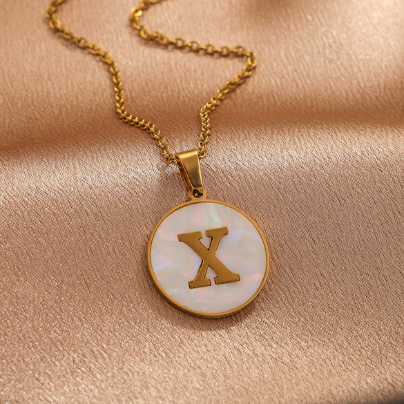 Wholesale Stainless Steel Round Shell Letter Pendant Jewelry Accessories Necklace Electroplated 18K Diy Handmade Fashion Style