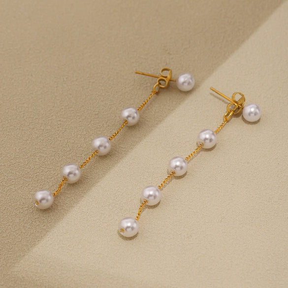 Wholesale 316L Stainless Steel Shell Beads Glossy Bead Earrings Light Luxury Geometric Style With Electroplating
