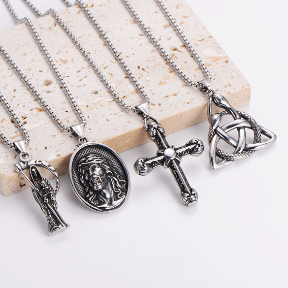 Wholesale Stainless Steel Ship Anchor Cross Truck Pendant Necklace For Men With Geometric Style And Polishing Process