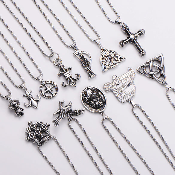 Wholesale Stainless Steel Ship Anchor Cross Truck Pendant Necklace For Men With Geometric Style And Polishing Process