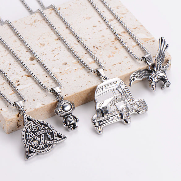 Wholesale Stainless Steel Ship Anchor Cross Truck Pendant Necklace For Men With Geometric Style And Polishing Process