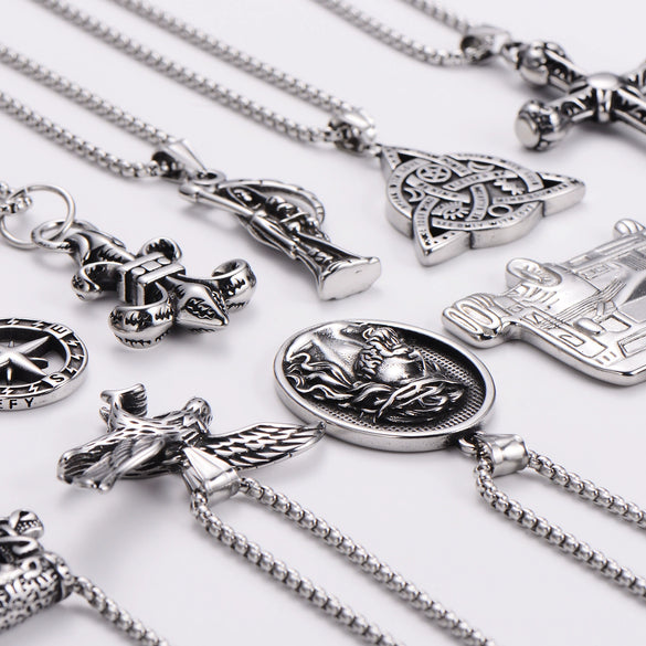 Wholesale Stainless Steel Ship Anchor Cross Truck Pendant Necklace For Men With Geometric Style And Polishing Process