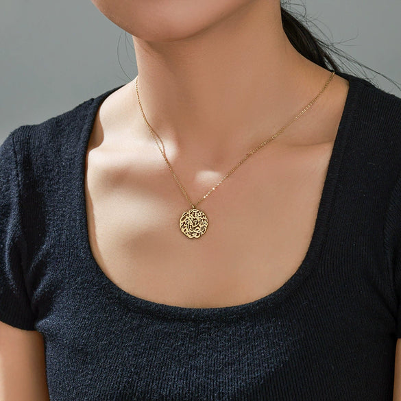 Wholesale Stainless Steel Simple Character Hollow Pendant Necklace With Electroplating And O Word Chain
