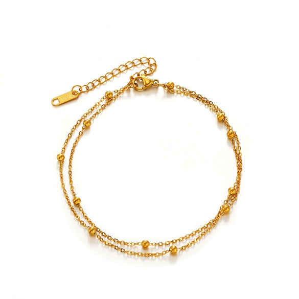 Wholesale Stainless Steel Simple Style Doublelayer Bead Chain Anklet With Letters Numbers Text Pattern For Women
