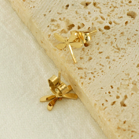 Wholesale 316L Stainless Steel Simple Style Dragonfly Earrings With Electroplating Treatment For Women
