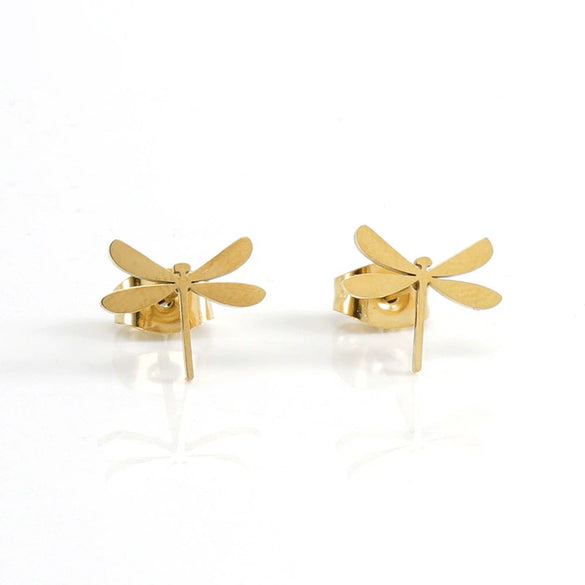 Wholesale 316L Stainless Steel Simple Style Dragonfly Earrings With Electroplating Treatment For Women