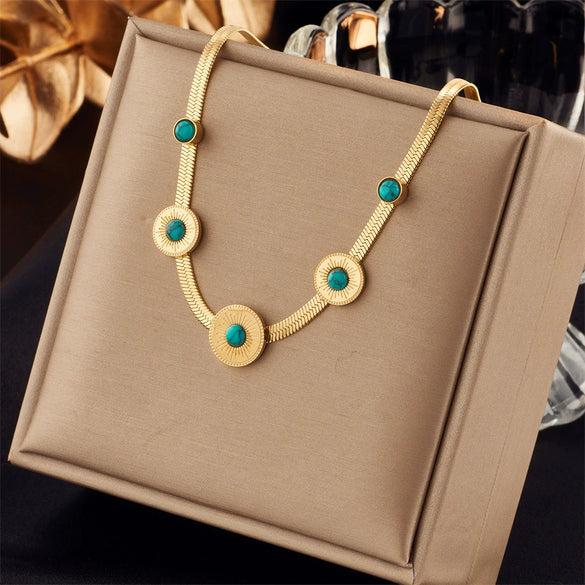 Wholesale Stainless Steel Snake Bone Chain Clavicle Necklace With Blue Turquoise Butterfly Electroplated Accessories Fashion Light Luxury Design For Women