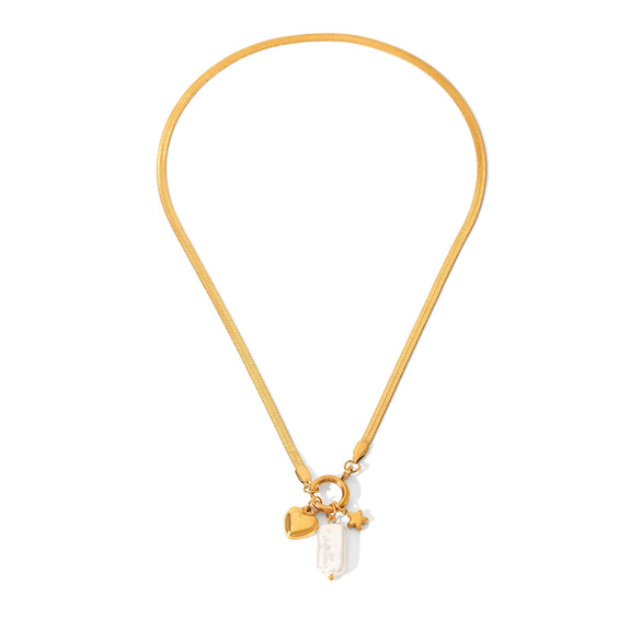 Wholesale Stainless Steel Snake Chain Necklace With Heartshaped Pendant And Pvd Vacuum Plating Inlay For Women