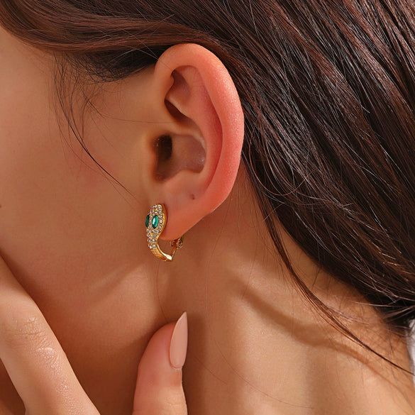 Wholesale Stainless Steel Snake Earrings Retro Animal Style 18K Gold Plated For Women