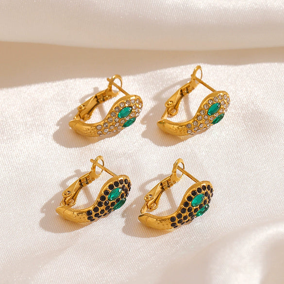 Wholesale Stainless Steel Snake Earrings Retro Animal Style 18K Gold Plated For Women