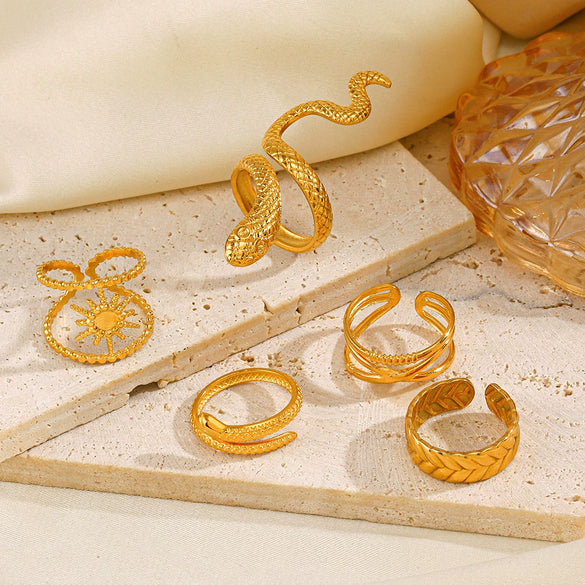 Wholesale Stainless Steel Snake Open Adjustable Ring For Women With Retro Ethnic Style And Electroplating Design