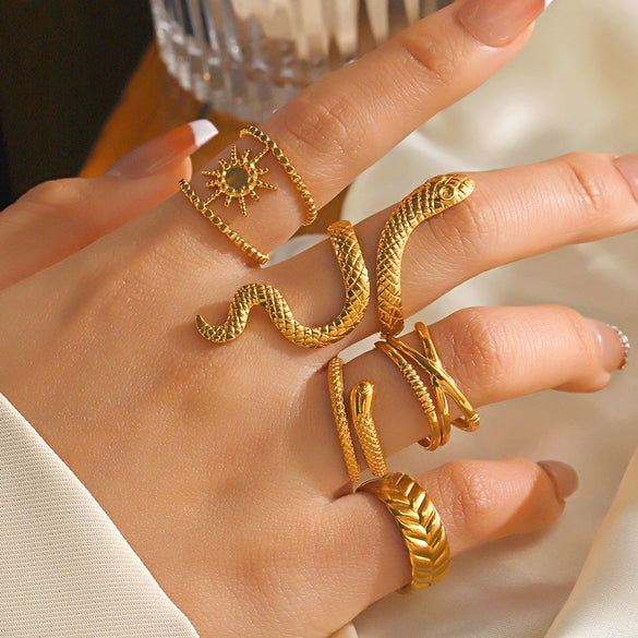 Wholesale Stainless Steel Snake Open Adjustable Ring For Women With Retro Ethnic Style And Electroplating Design
