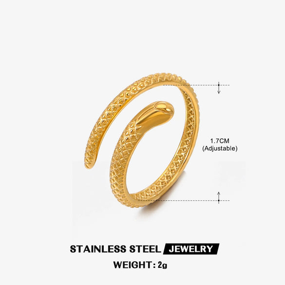 Wholesale Stainless Steel Snake Open Adjustable Ring For Women With Retro Ethnic Style And Electroplating Design