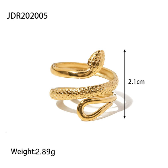 Wholesale Stainless Steel Snake Open Ring With Geometric Pattern Electroplated For Women
