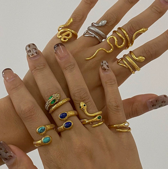 Wholesale Stainless Steel Snake Open Ring With Geometric Pattern Electroplated For Women