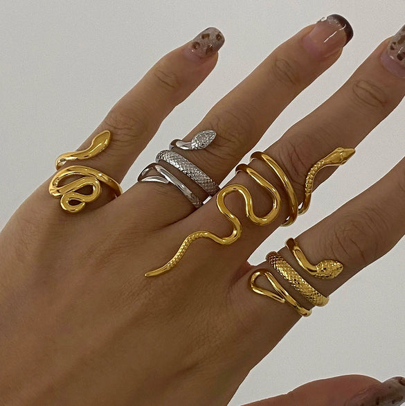 Wholesale Stainless Steel Snake Open Ring With Geometric Pattern Electroplated For Women