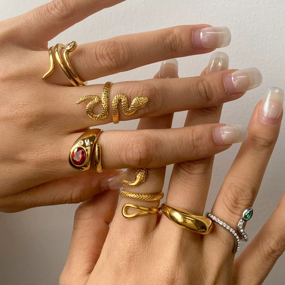 Wholesale Stainless Steel Snake Ring With Geometric Design And Electroplating For Women