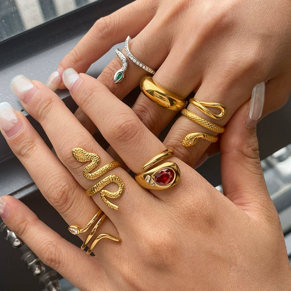 Wholesale Stainless Steel Snake Ring With Geometric Design And Electroplating For Women