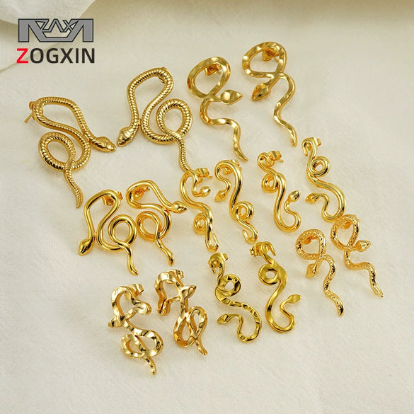 Wholesale 316L Stainless Steel Snakeshaped Earrings 18K Gold Plated Animal Style