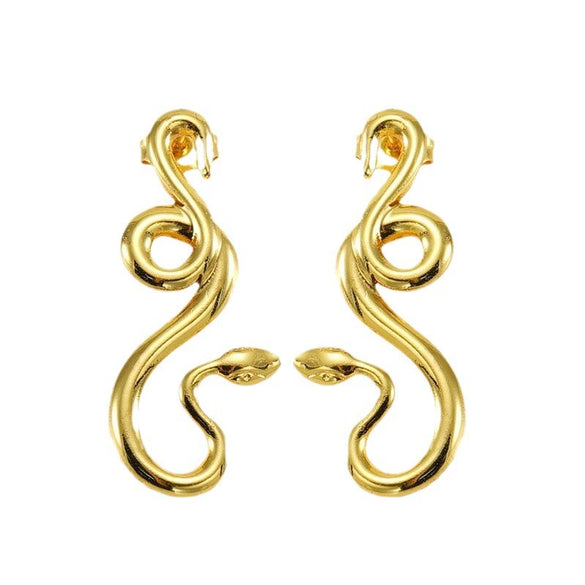 Wholesale 316L Stainless Steel Snakeshaped Earrings 18K Gold Plated Animal Style