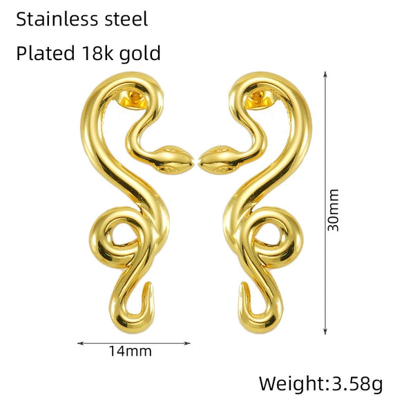 Wholesale 316L Stainless Steel Snakeshaped Earrings 18K Gold Plated Animal Style