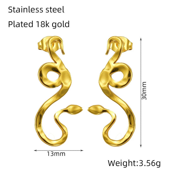 Wholesale 316L Stainless Steel Snakeshaped Earrings 18K Gold Plated Animal Style