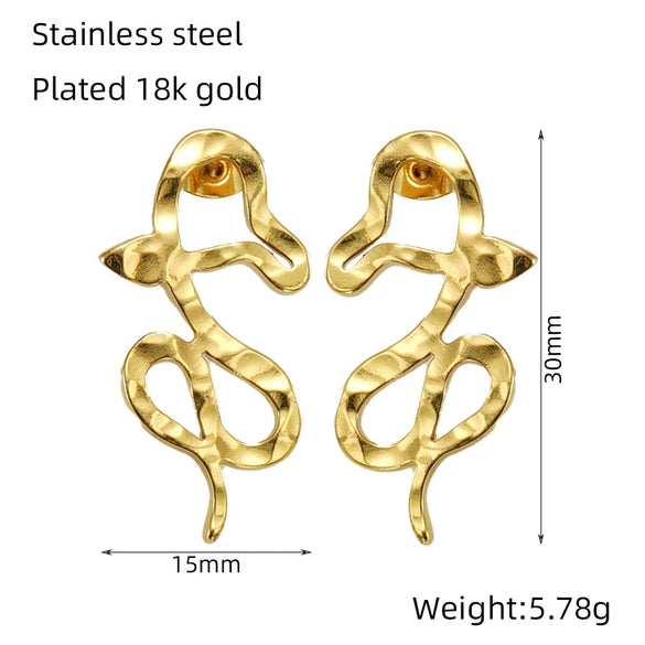 Wholesale 316L Stainless Steel Snakeshaped Earrings 18K Gold Plated Animal Style