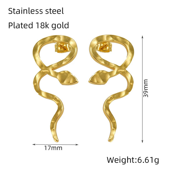 Wholesale 316L Stainless Steel Snakeshaped Earrings 18K Gold Plated Animal Style