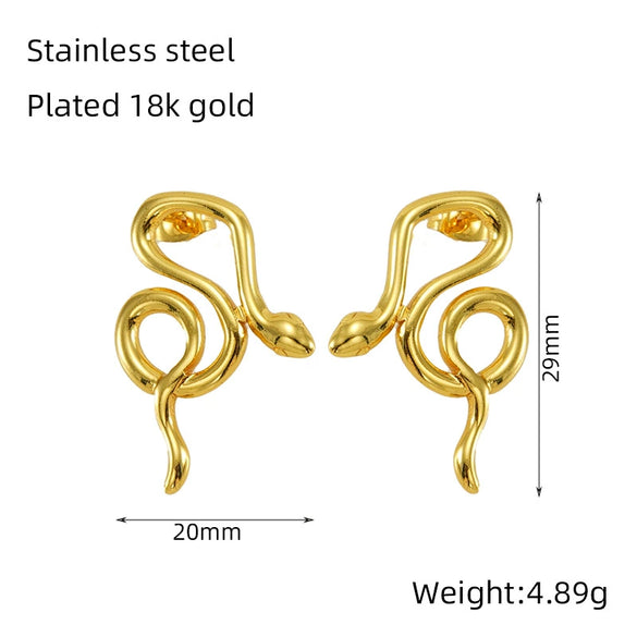 Wholesale 316L Stainless Steel Snakeshaped Earrings 18K Gold Plated Animal Style