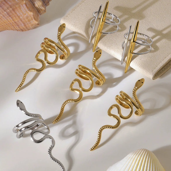 Wholesale Stainless Steel Snakeshaped Open Ring For Women With Electroplating Highend Hand Jewelry