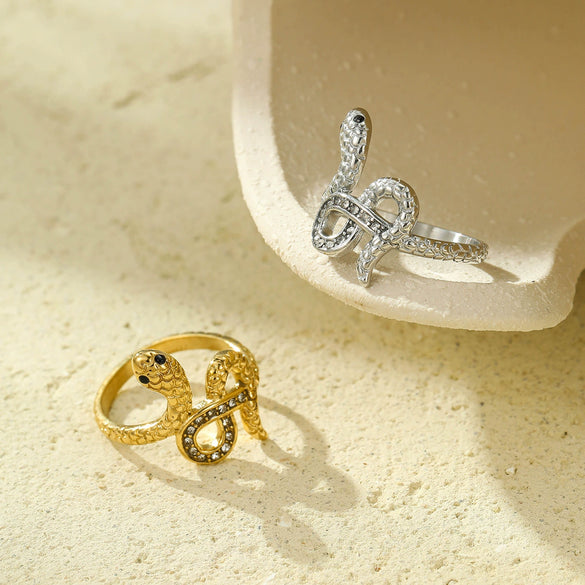 Wholesale Stainless Steel Snakeshaped Ring With Zircon Electroplated For Women
