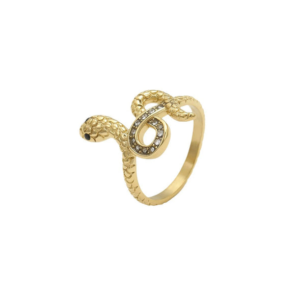 Wholesale Stainless Steel Snakeshaped Ring With Zircon Electroplated For Women