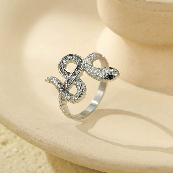 Wholesale Stainless Steel Snakeshaped Ring With Zircon Electroplated For Women