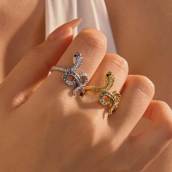 Wholesale Stainless Steel Snakeshaped Ring With Zircon Electroplated For Women