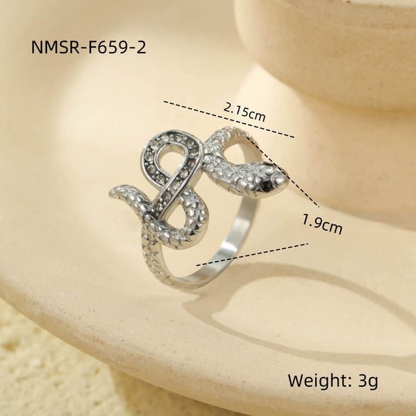 Wholesale Stainless Steel Snakeshaped Ring With Zircon Electroplated For Women