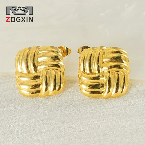 Wholesale 316L Stainless Steel Square Geometric Electroplated Women's Earrings