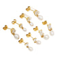 Wholesale Stainless Steel Square Geometric Ins Style Earrings With Natural Freshwater Pearl And 18K Gold Zircon For Women