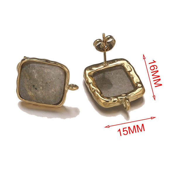 Wholesale Stainless Steel Square Open Ring Natural Stone Earrings 18K Gold Plated Electroplated Fashion Accessories