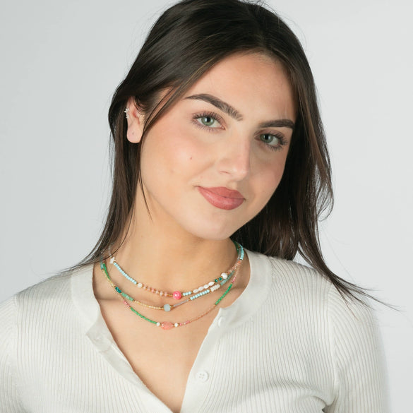Wholesale Stainless Steel Stacked Millet Beads Leaf Crystal Natural Stone Pearls Fashion Clavicle Necklace For Women With Electroplating