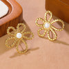 Wholesale Stainless Steel Stamped Flower Earrings For Women Light Luxury Style