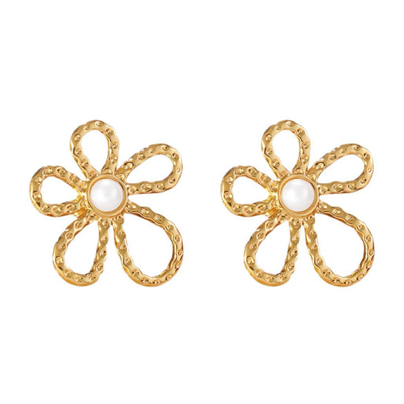 Wholesale Stainless Steel Stamped Flower Earrings For Women Light Luxury Style