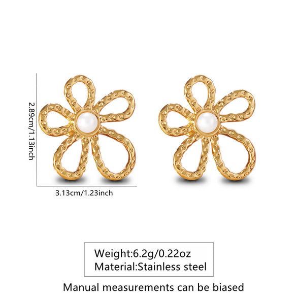 Wholesale Stainless Steel Stamped Flower Earrings For Women Light Luxury Style