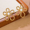 Wholesale Stainless Steel Stamped Flower Earrings For Women Light Luxury Style